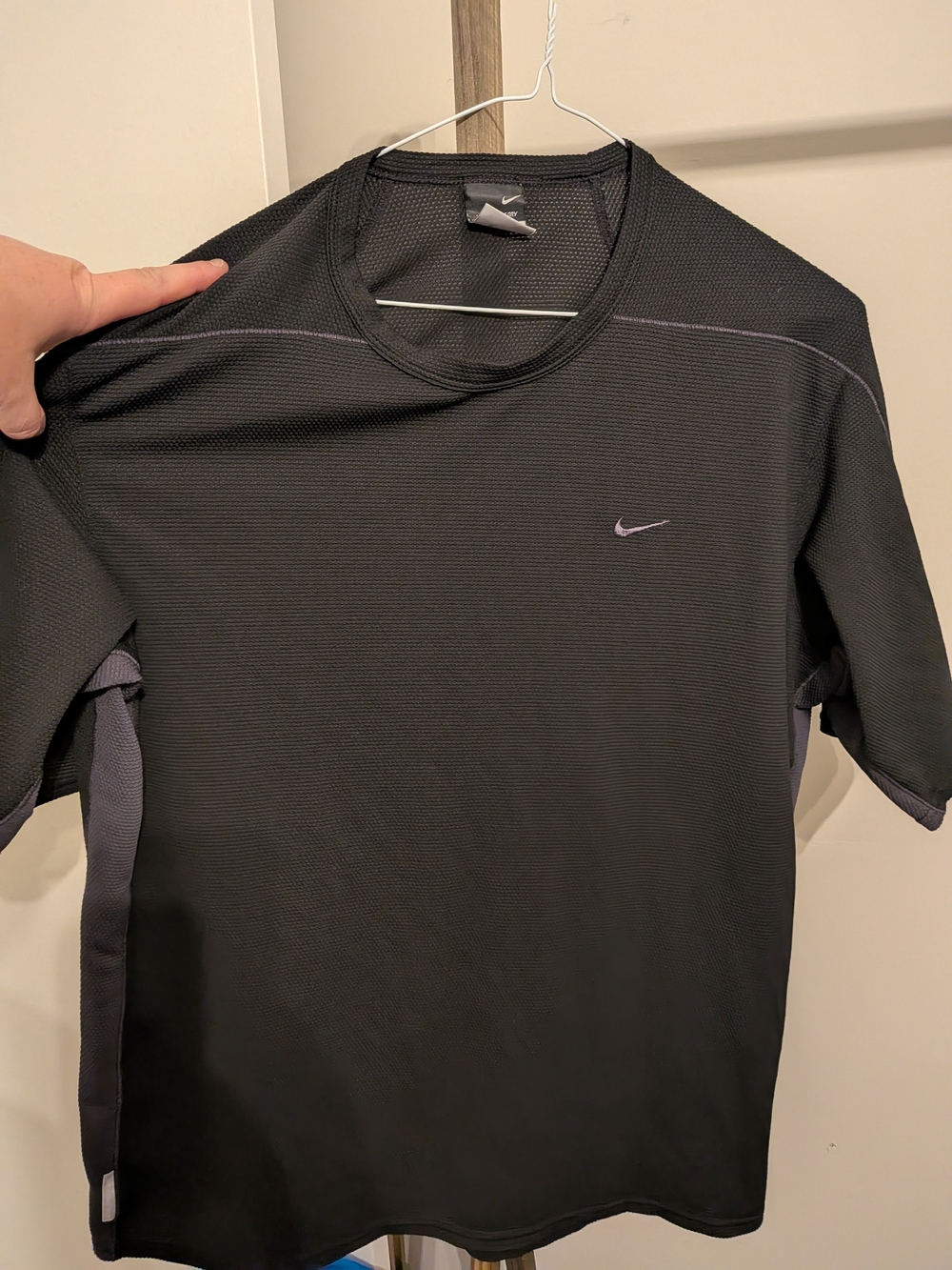 Nike Men’s Black Short Sleeve Dri-FIT Tee with Purple Swoosh
